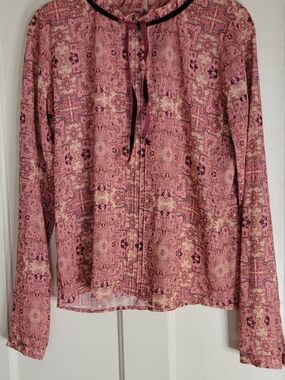 For Love & Lemons Pink Printed Long-Sleeve Tie-Neck Blouse